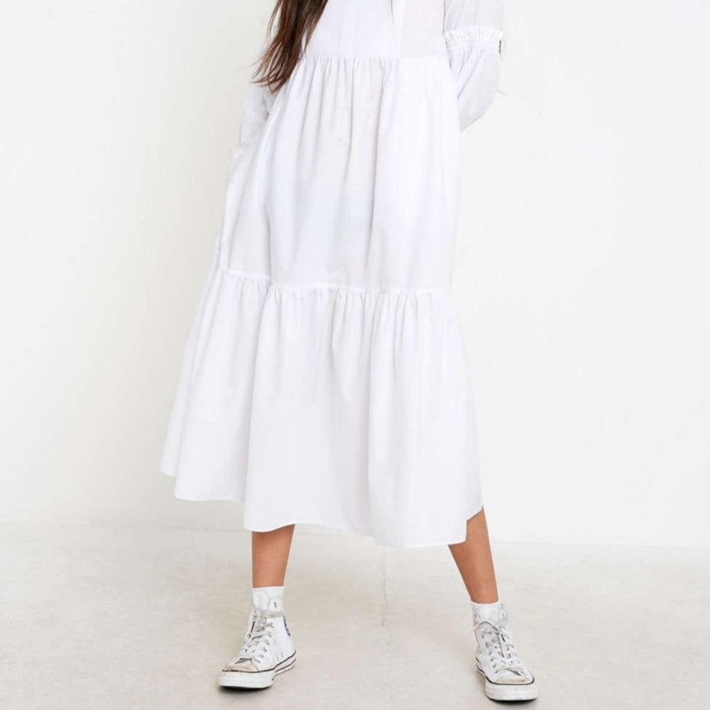 UO White Smock Midi Dress